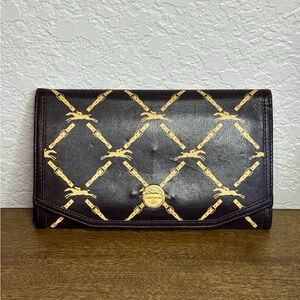 Vintage Longchamp Brown Logo Print Leather Clutch Bag Wallet